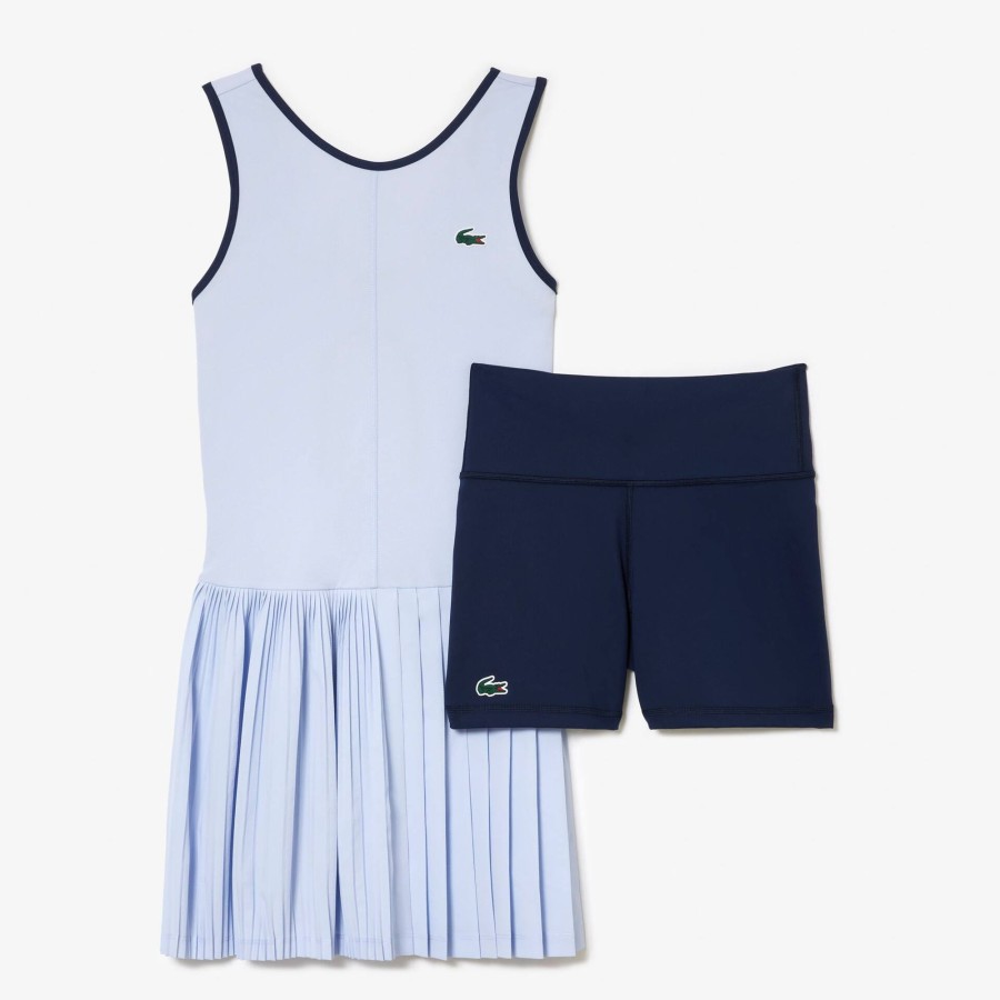 Women Lacoste Tennis | Ultra-Dry Stretch Tennis Dress And Shorts Light Blue / Navy Blue X1J