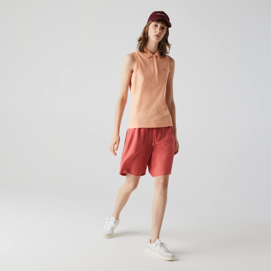 Women Lacoste Polo Shirts | Women'S Lacoste Slim Fit Sleeveless Cotton Pique Polo Shirt Light Orange Heb