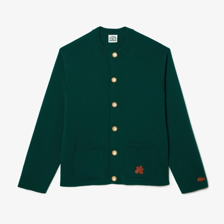 Women Lacoste Knitwear | Lacoste X Le Fleur Dropped Shoulder Cardigan Green 3M2