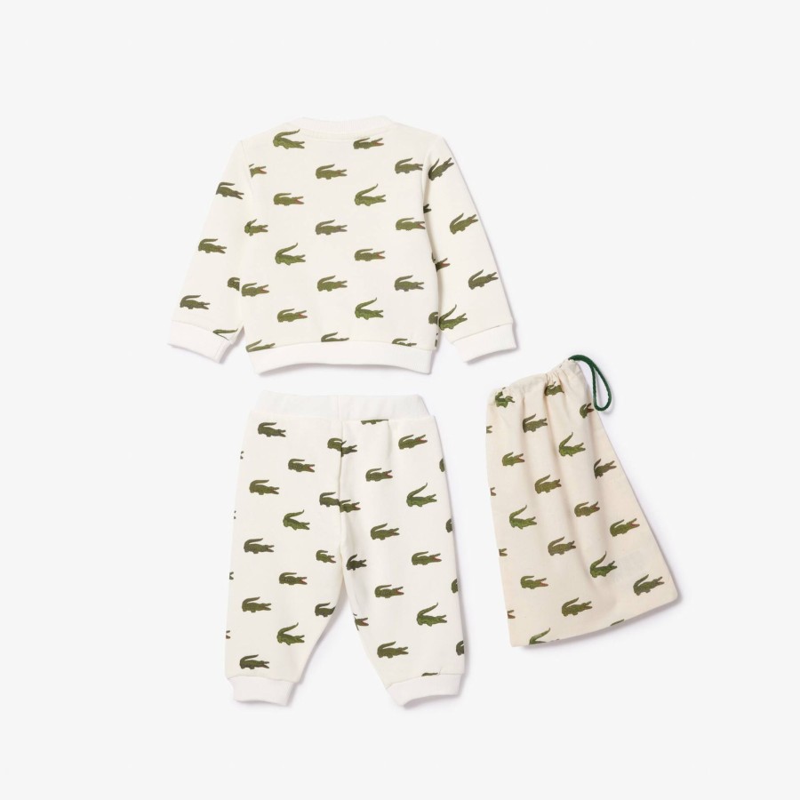 Kids Lacoste Accessories | Croc Print Cotton Pyjamas Gift Set White / Green X0N