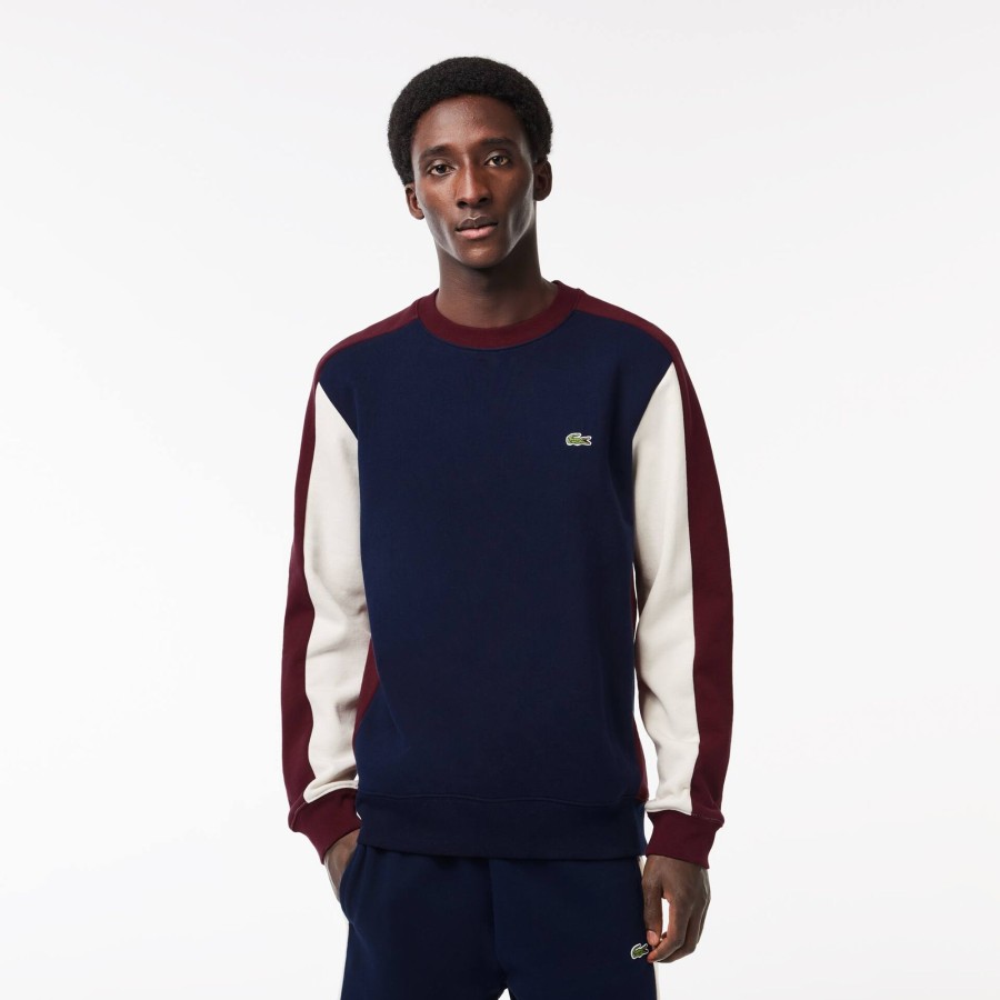 Men Lacoste Sweatshirts | Brushed Fleece Colourblock Jogger Sweatshirt Navy Blue / Bordeaux / White