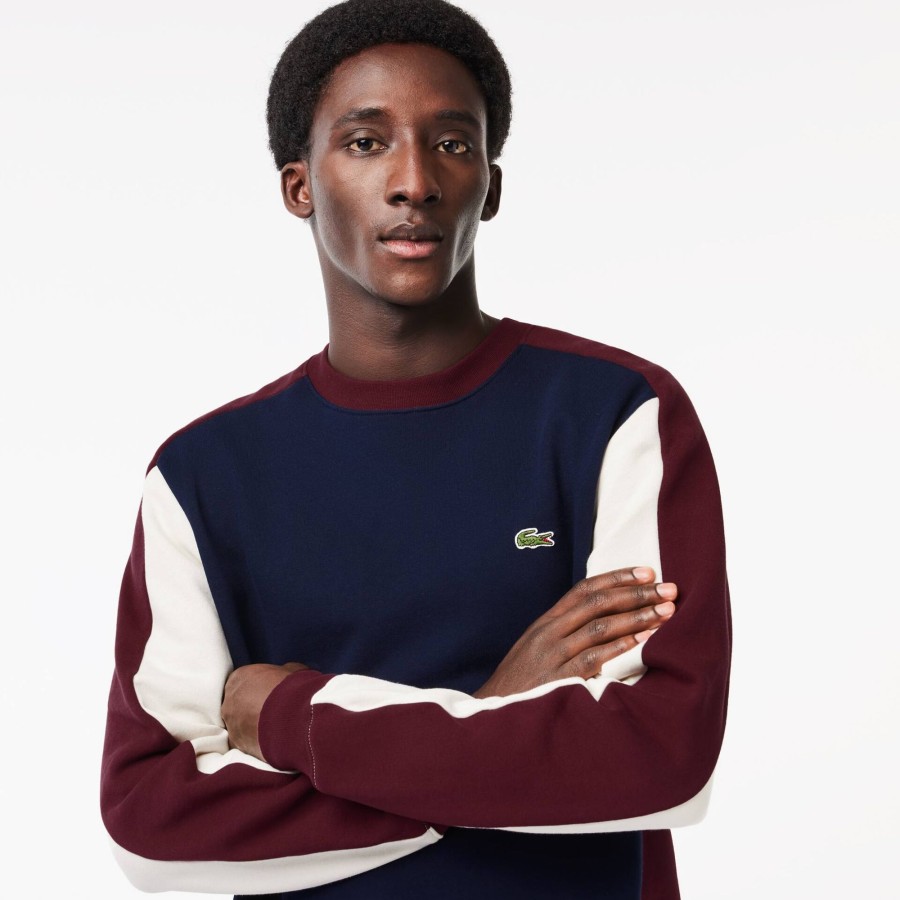 Men Lacoste Sweatshirts | Brushed Fleece Colourblock Jogger Sweatshirt Navy Blue / Bordeaux / White