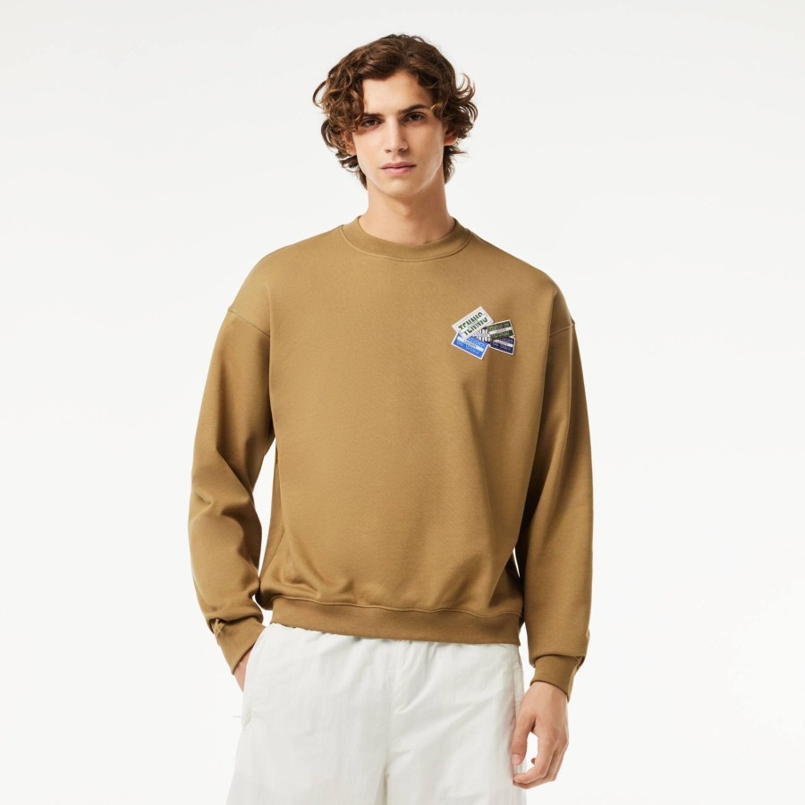 Men Lacoste Sweatshirts | Loose Fit Cotton Badge Detail Jogger Sweatshirt Brown