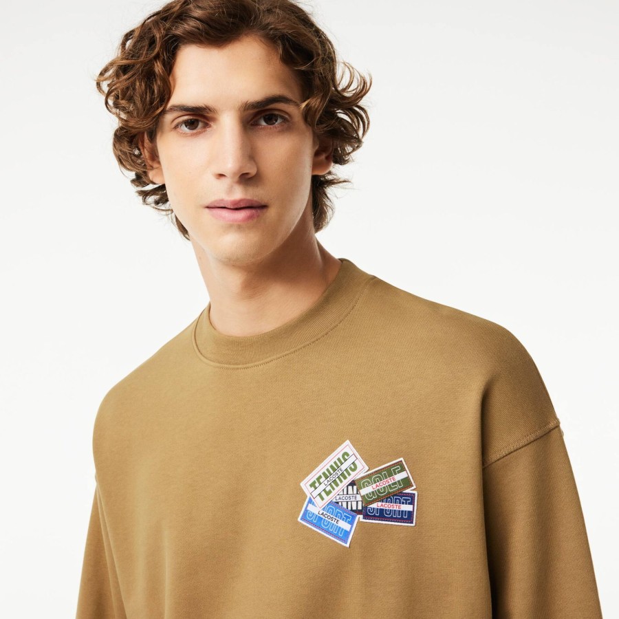 Men Lacoste Sweatshirts | Loose Fit Cotton Badge Detail Jogger Sweatshirt Brown