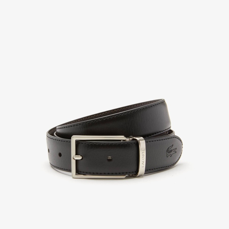 Men Lacoste Belts | Men'S Lacoste Two Pin Buckle Belt Gift Set Noir Marron