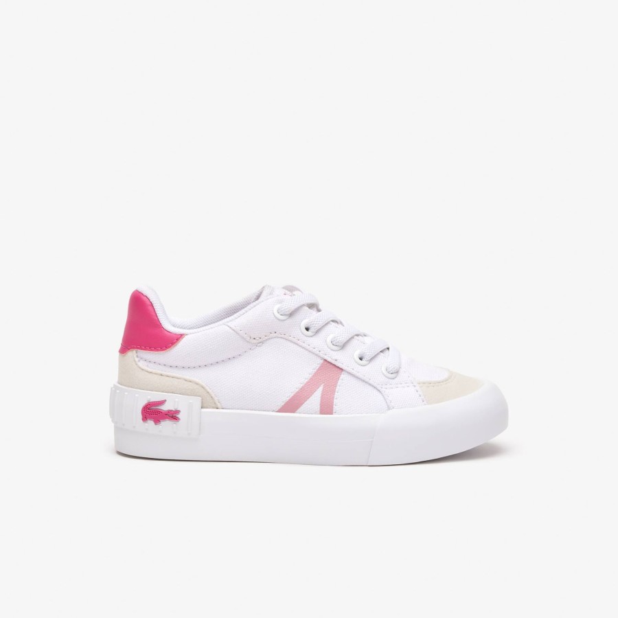 Kids Lacoste Shoes | Infants' L004 Textile Colourblock Trainers White & Pink B53