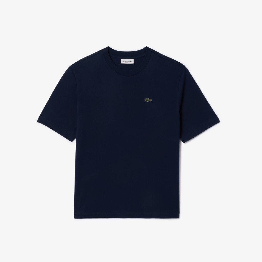 Women Lacoste T-Shirts | Relaxed Fit Lightweight Cotton Pima Jersey T-Shirt Navy Blue