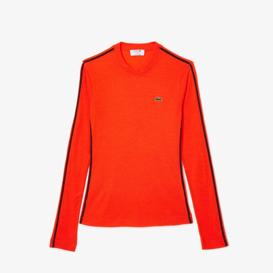 Women Lacoste T-Shirts | French Made Long Sleeved T-Shirt Dark Orange Sji