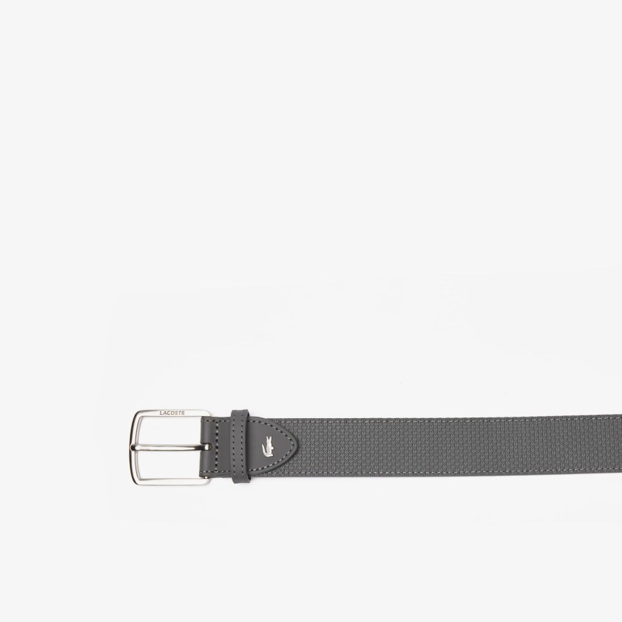 Men Lacoste Belts | Men'S Lacoste Engraved Buckle Texturised Leather Belt Eco Iron Gate