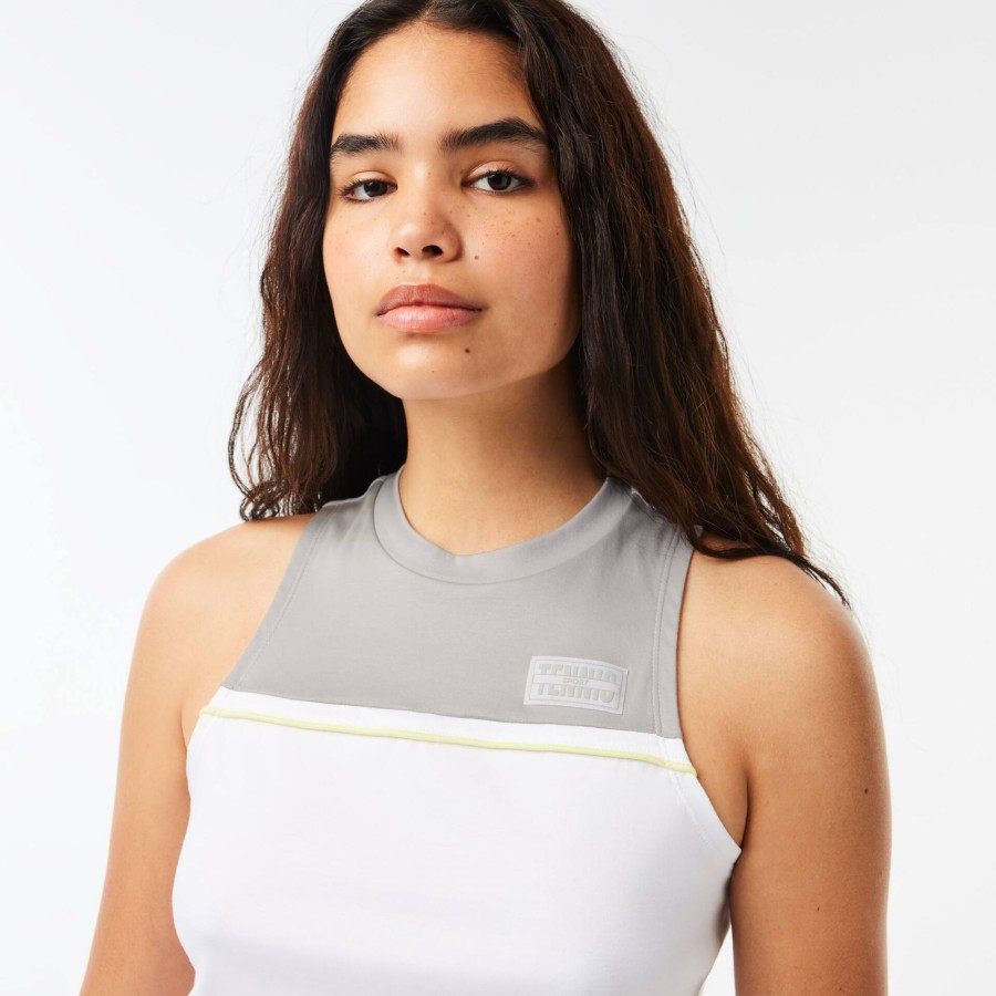 Women Lacoste Fitness & Training | Contrast Stretch Cotton Sport T-Shirt White / Grey Ja0