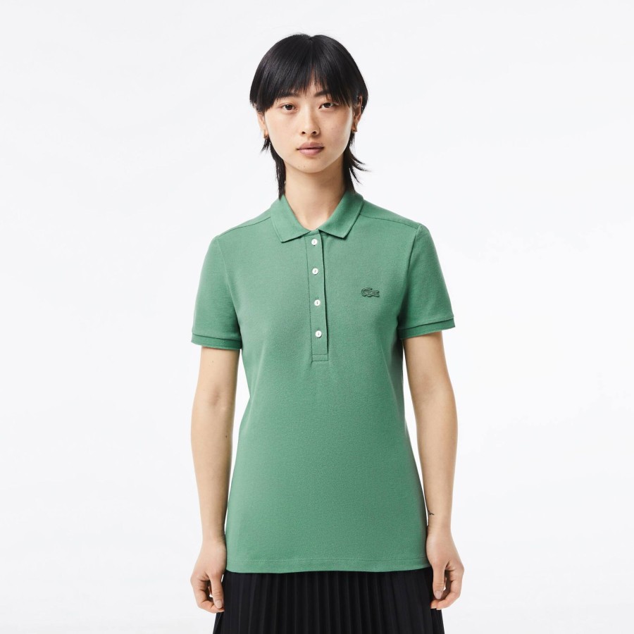 Women Lacoste Polo Shirts | Women'S Lacoste Slim Fit Stretch Cotton Pique Polo Shirt Khaki Green Kx5