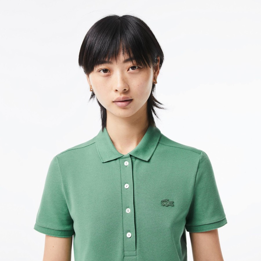 Women Lacoste Polo Shirts | Women'S Lacoste Slim Fit Stretch Cotton Pique Polo Shirt Khaki Green Kx5