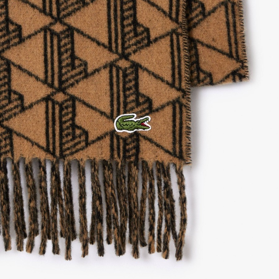 Women Lacoste Scarves & Stoles | Reversible Monogram Motif Scarf Brown / Black Qin