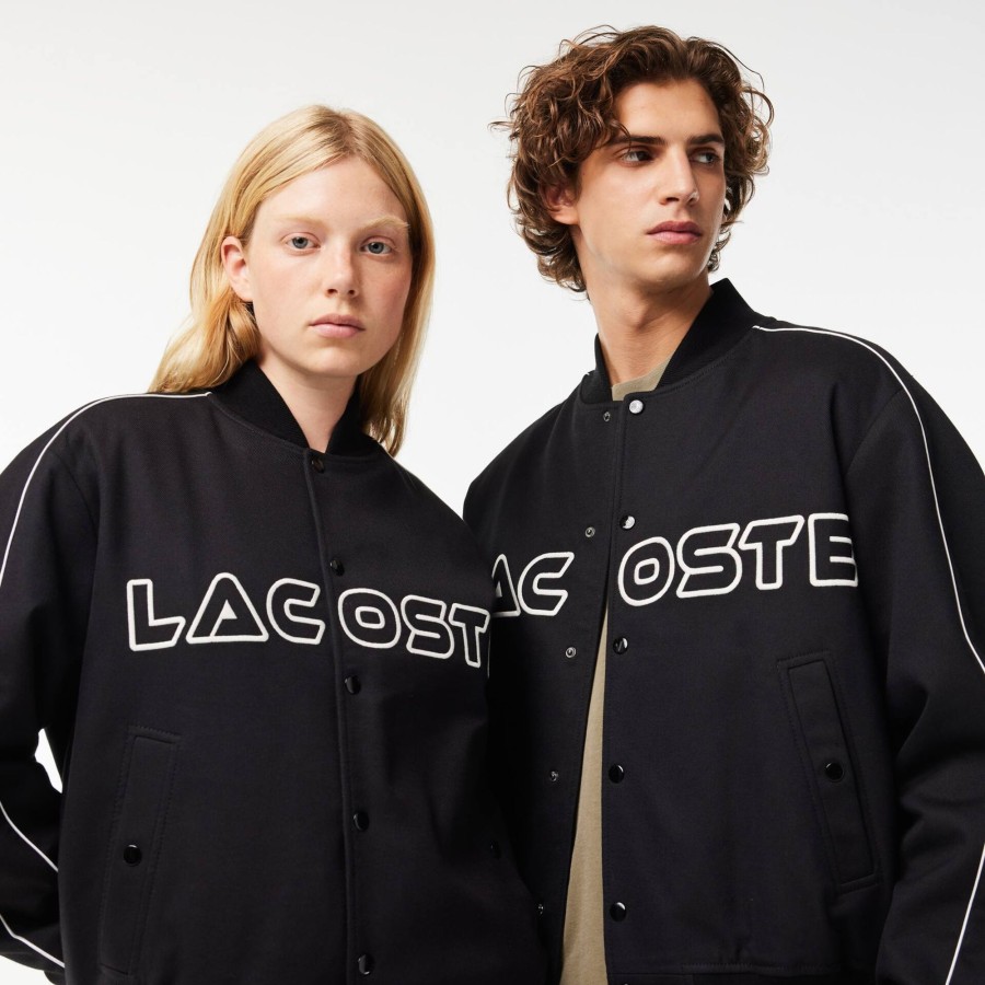 Women Lacoste Jackets & Coats | Embroidered Cotton Twill Teddy Jacket Black 031