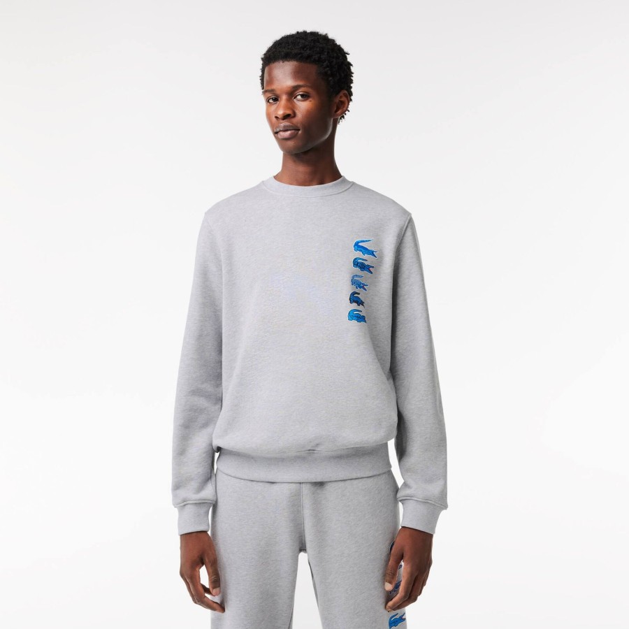 Men Lacoste Sweatshirts | Classic Fit Croc Print Jogger Sweatshirt Grey Chine