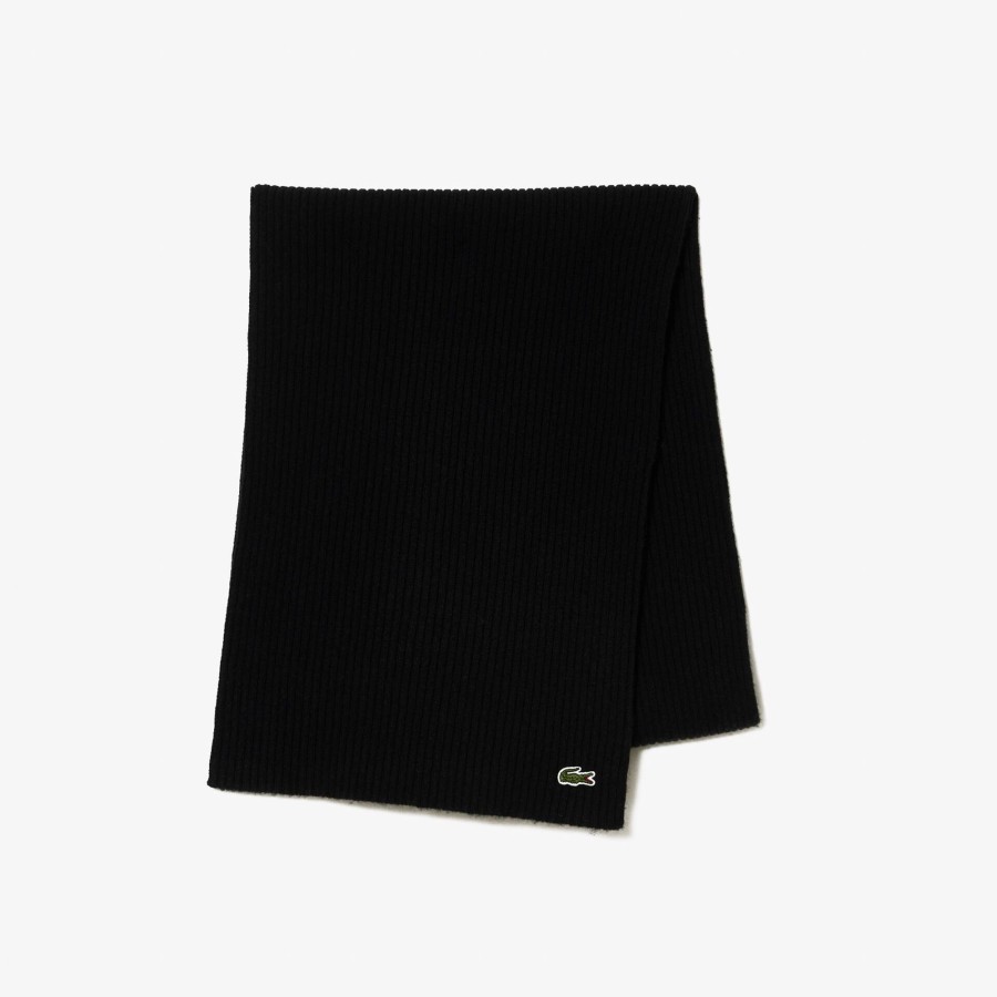 Women Lacoste Scarves & Stoles | Unisex Lacoste Ribbed Wool Scarf Black 031