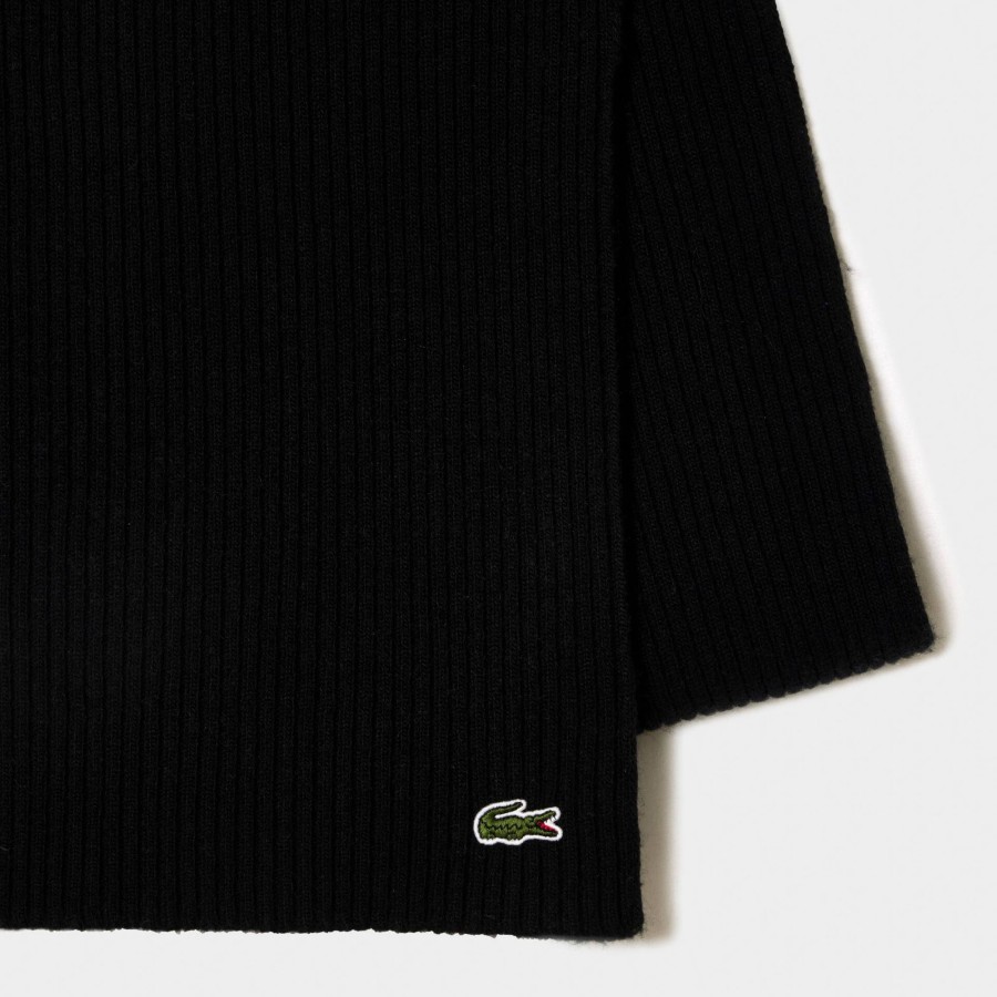 Women Lacoste Scarves & Stoles | Unisex Lacoste Ribbed Wool Scarf Black 031