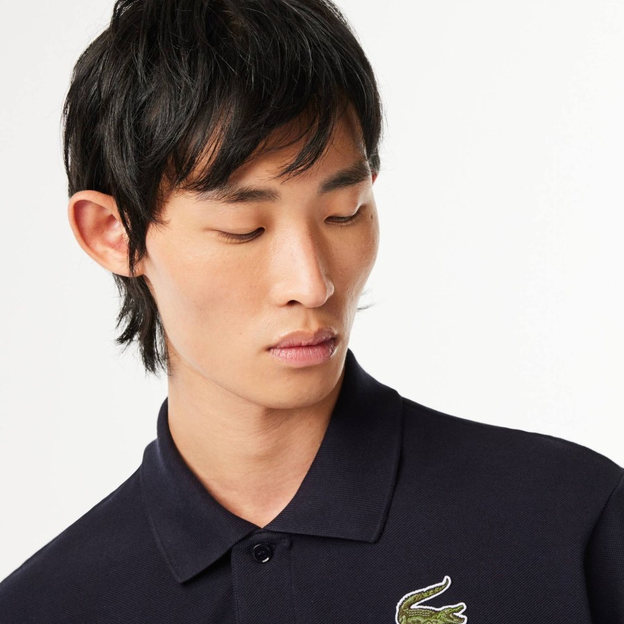 Men Lacoste Polo Shirts | Croc Badge Pique Polo Shirt Navy Blue