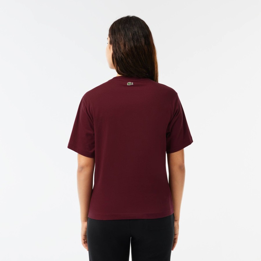 Women Lacoste T-Shirts | Lacoste Print Cotton Jersey T-Shirt Bordeaux Yup