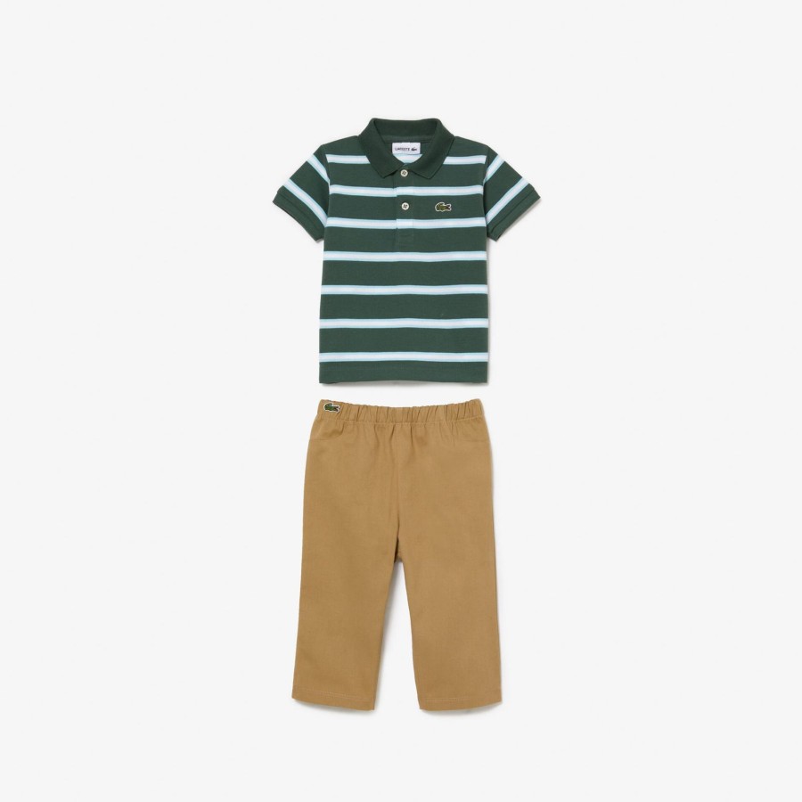 Kids Lacoste Accessories | Organic Cotton Mini Pique Pyjama Gift Set Dark Green / White / Beige Nsi