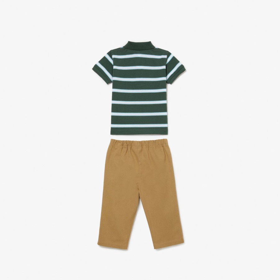 Kids Lacoste Accessories | Organic Cotton Mini Pique Pyjama Gift Set Dark Green / White / Beige Nsi