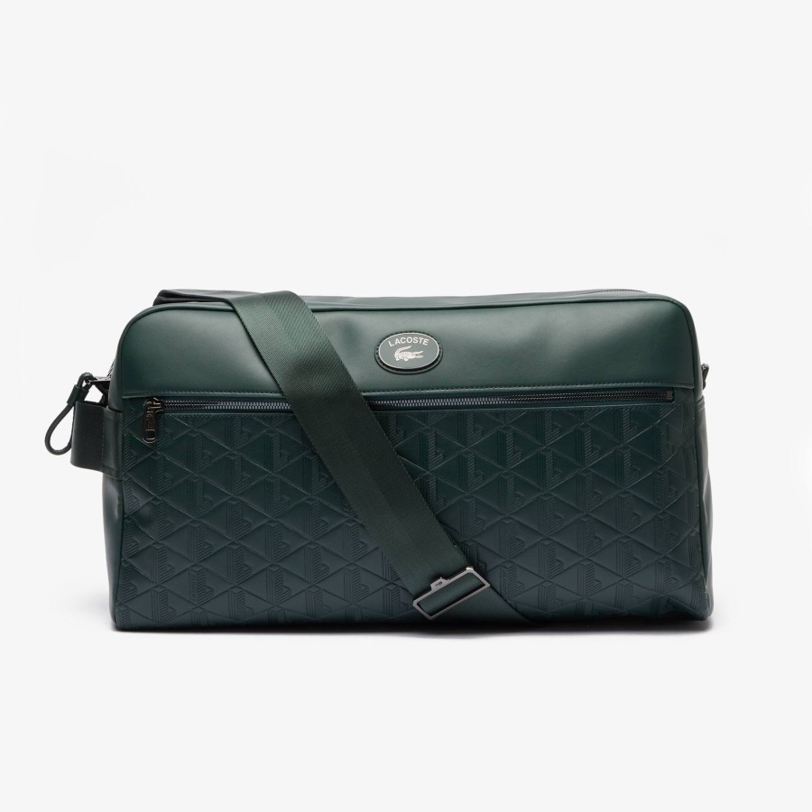 Men Lacoste Bags | Leather Monogram Print Weekend Bag Sinople