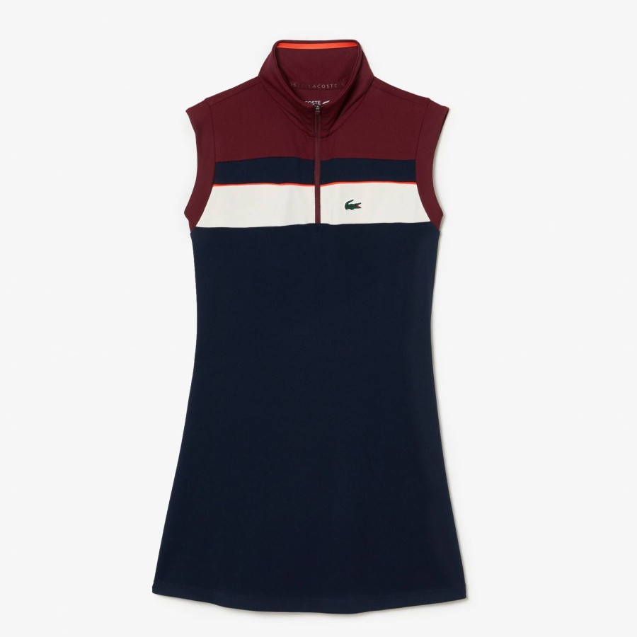 Women Lacoste Tennis | Recycled Fiber Tennis Dress With Integrated Shorts Navy Blue / Bordeaux Pi3