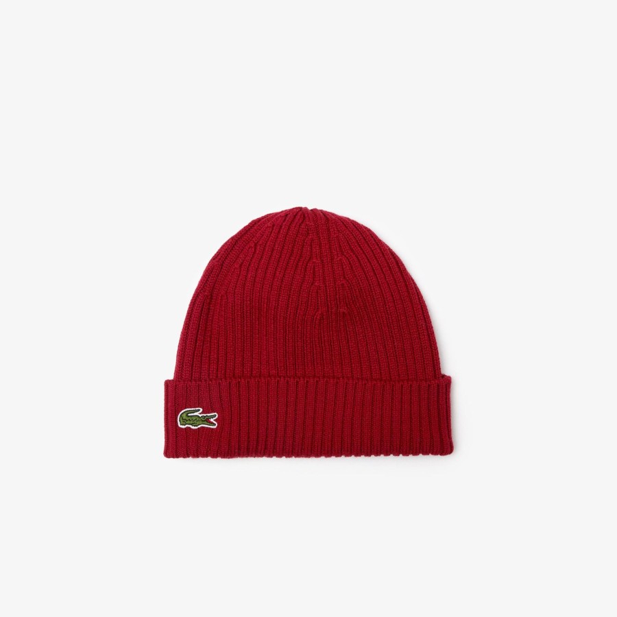 Women Lacoste Beanies | Unisex Lacoste Ribbed Wool Beanie Bordeaux 476