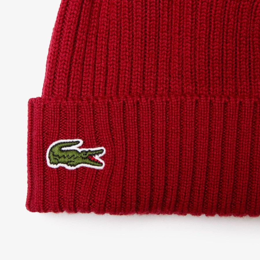 Women Lacoste Beanies | Unisex Lacoste Ribbed Wool Beanie Bordeaux 476