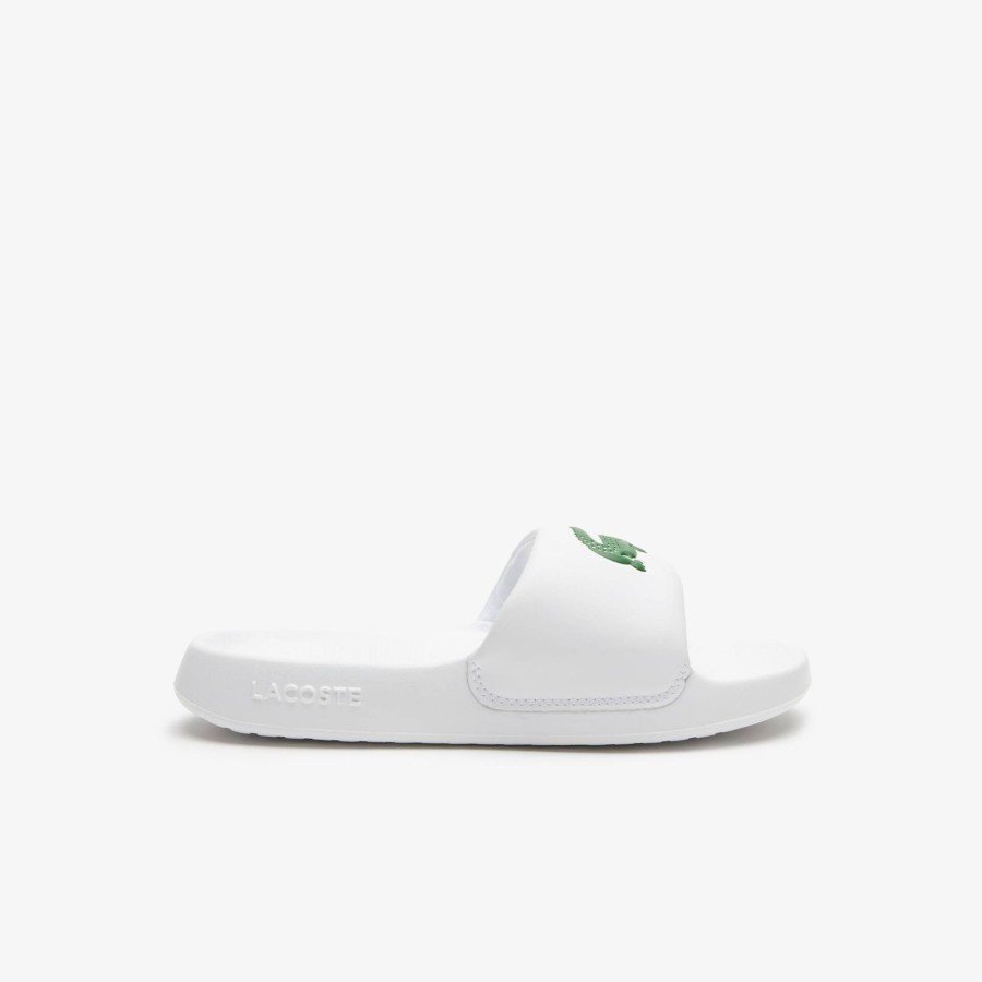 Women Lacoste Flip-Flops & Sandals | Women'S Lacoste Croco 1.0 Synthetic Slides White & Green 082