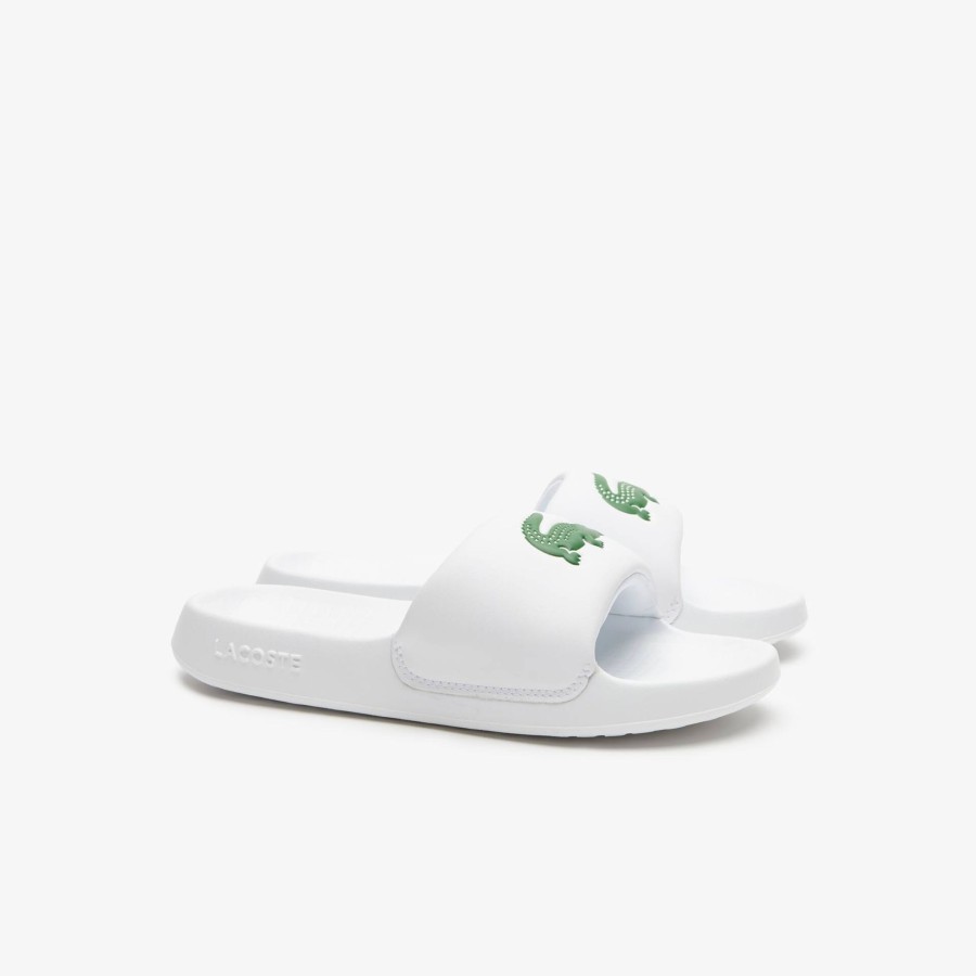 Women Lacoste Flip-Flops & Sandals | Women'S Lacoste Croco 1.0 Synthetic Slides White & Green 082