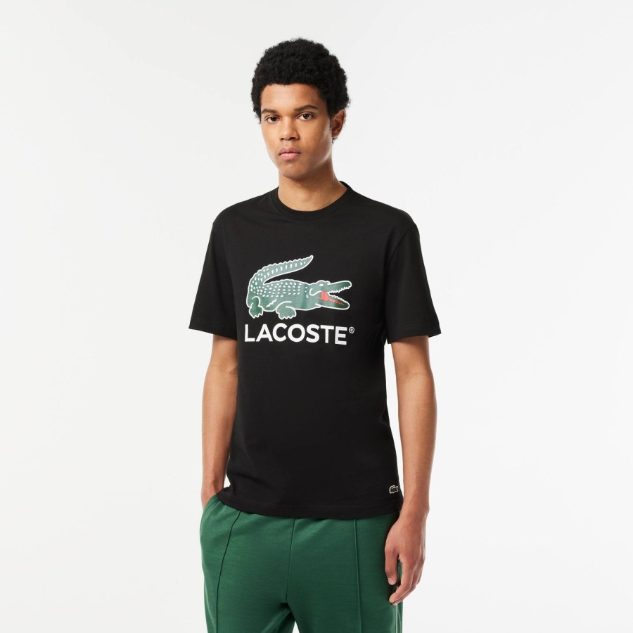 Men Lacoste T-Shirts | Cotton Jersey Signature Print T-Shirt Black