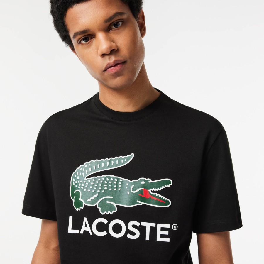 Men Lacoste T-Shirts | Cotton Jersey Signature Print T-Shirt Black