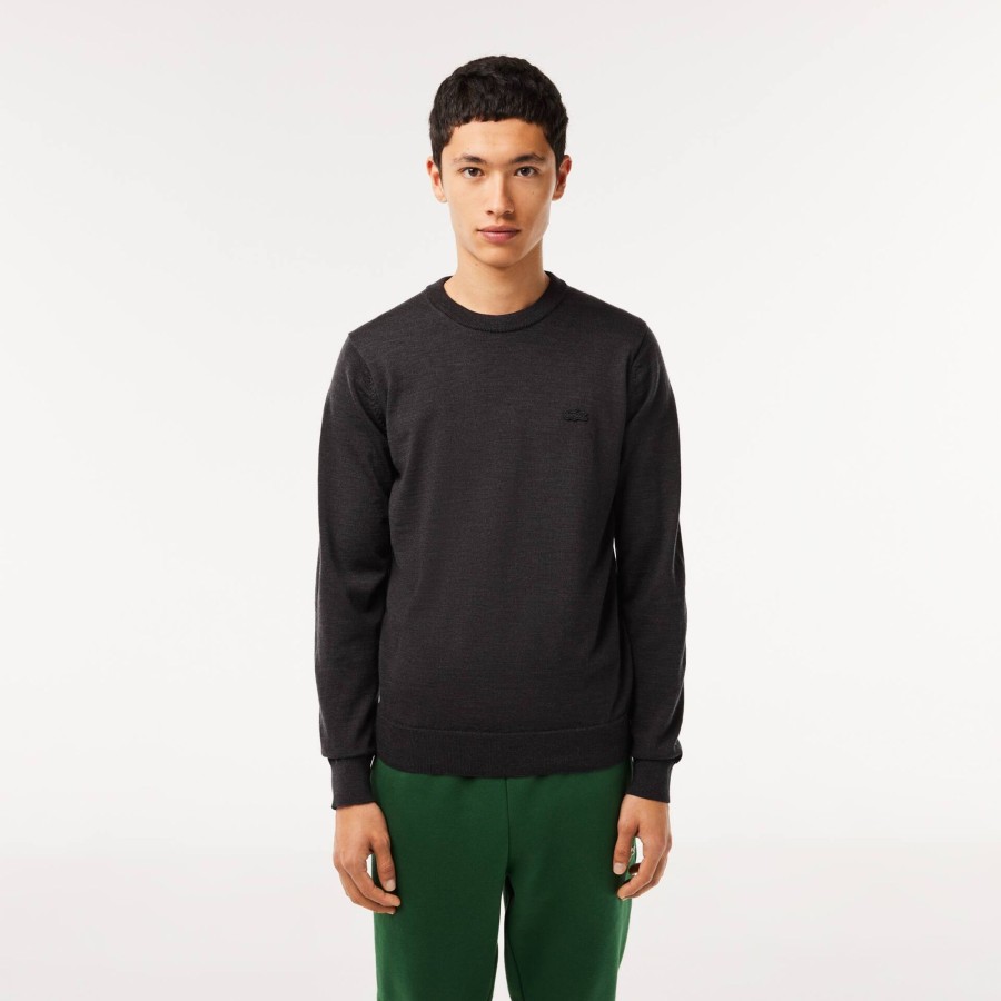 Men Lacoste Knitwear | Men'S Crew Neck Merino Wool Sweater Grey