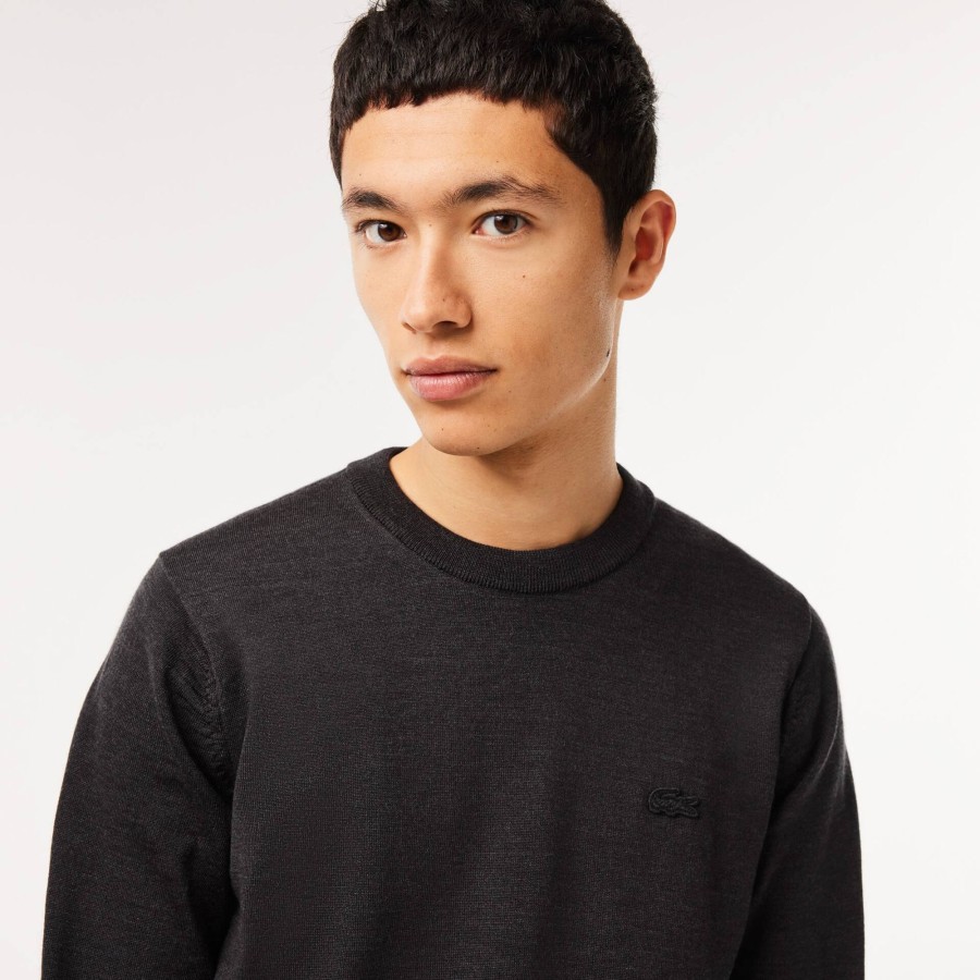 Men Lacoste Knitwear | Men'S Crew Neck Merino Wool Sweater Grey