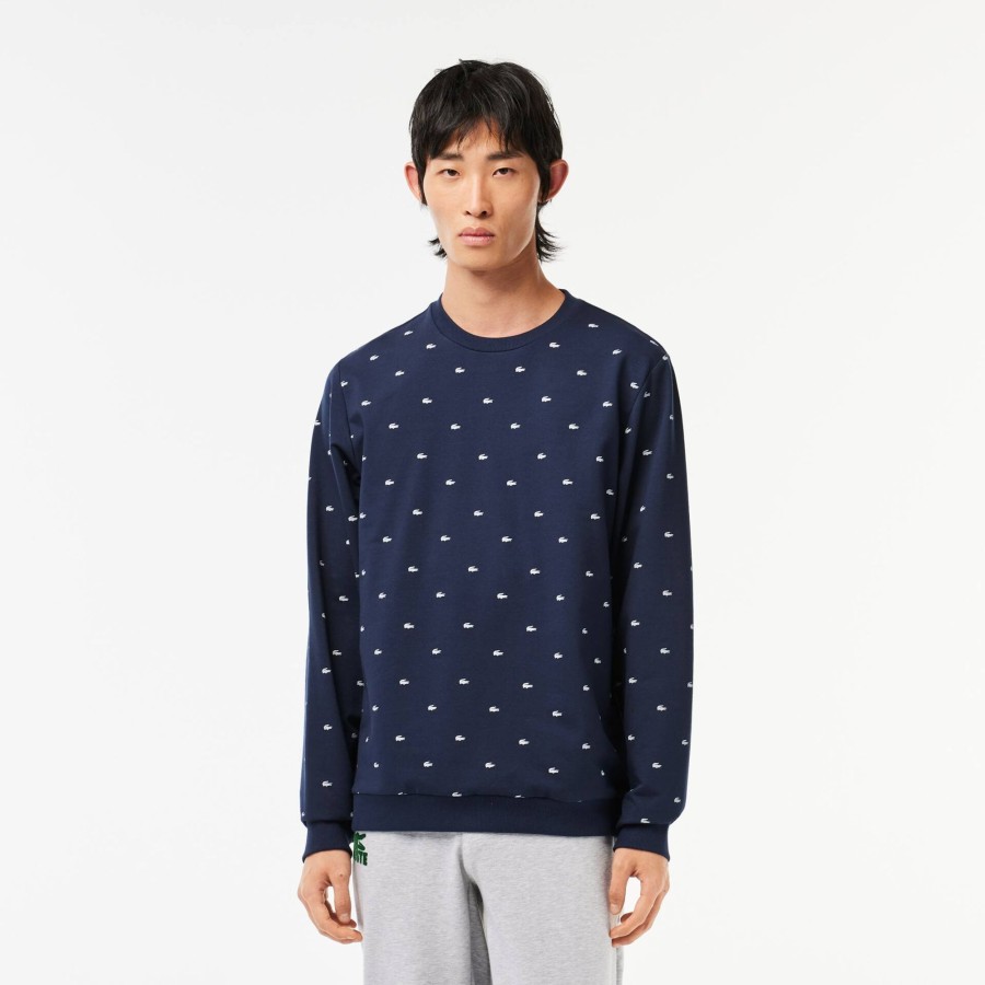 Men Lacoste Underwear & Lounge Wear | Contrast Print Lounge Sweatshirt Navy Blue / White