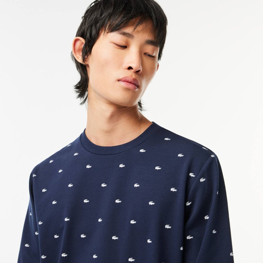 Men Lacoste Underwear & Lounge Wear | Contrast Print Lounge Sweatshirt Navy Blue / White