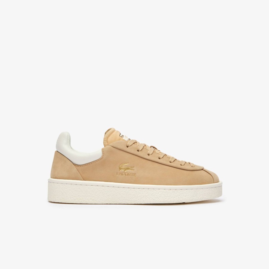 Women Lacoste Sneakers | Women'S Baseshot Premium Leather Trainers Light Brown / White Bw7