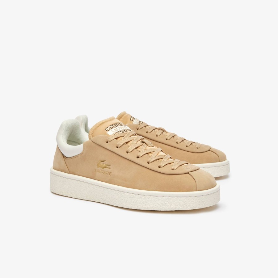 Women Lacoste Sneakers | Women'S Baseshot Premium Leather Trainers Light Brown / White Bw7