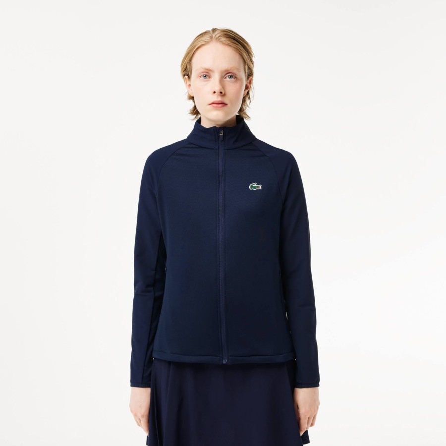 Women Lacoste Sport Clothing | Slim Fit Golf Fleece Layering Jacket Navy Blue 423