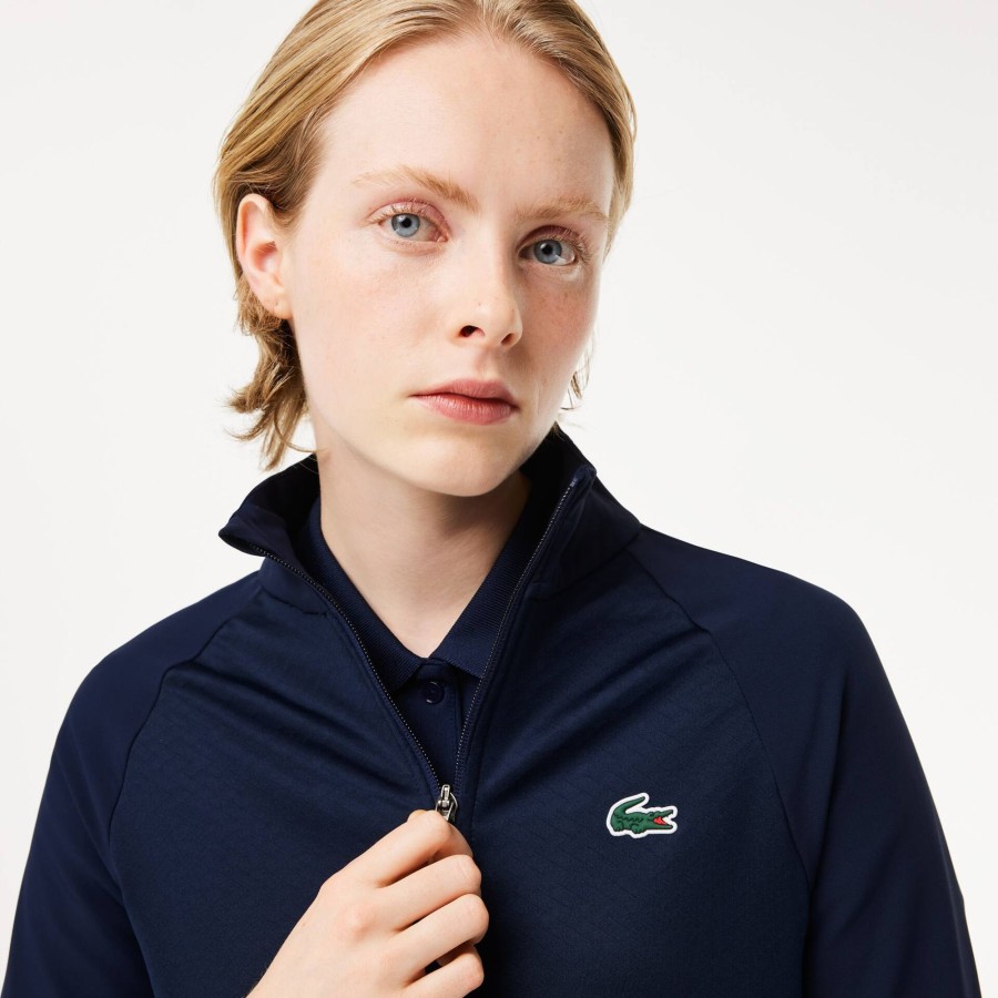 Women Lacoste Sport Clothing | Slim Fit Golf Fleece Layering Jacket Navy Blue 423