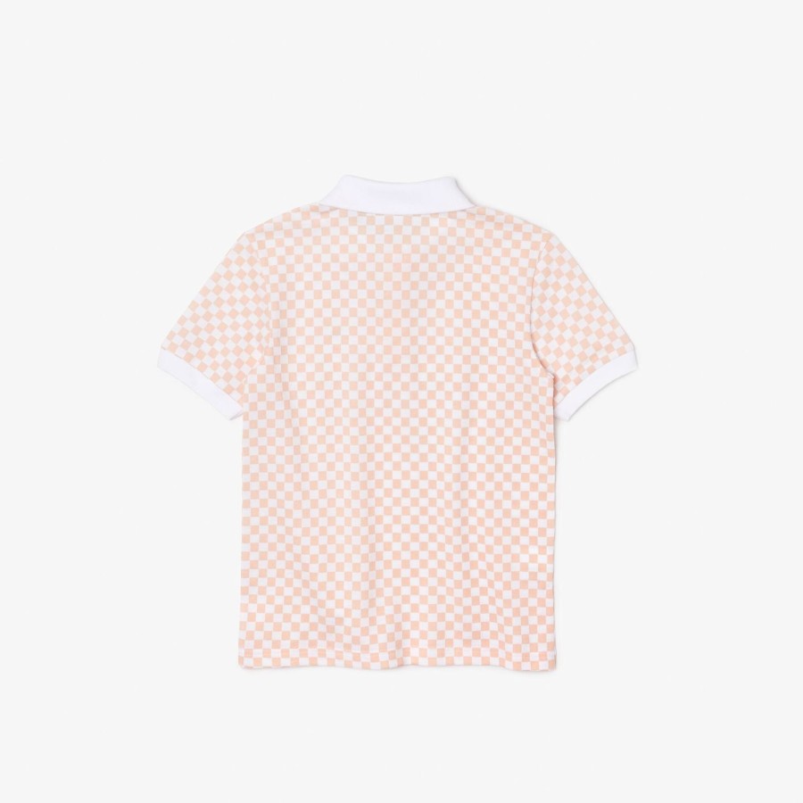 Kids Lacoste Boy Clothing | Boys' Lacoste Checkerboard Print Cotton Pique Polo Shirt Pink / White Nw5