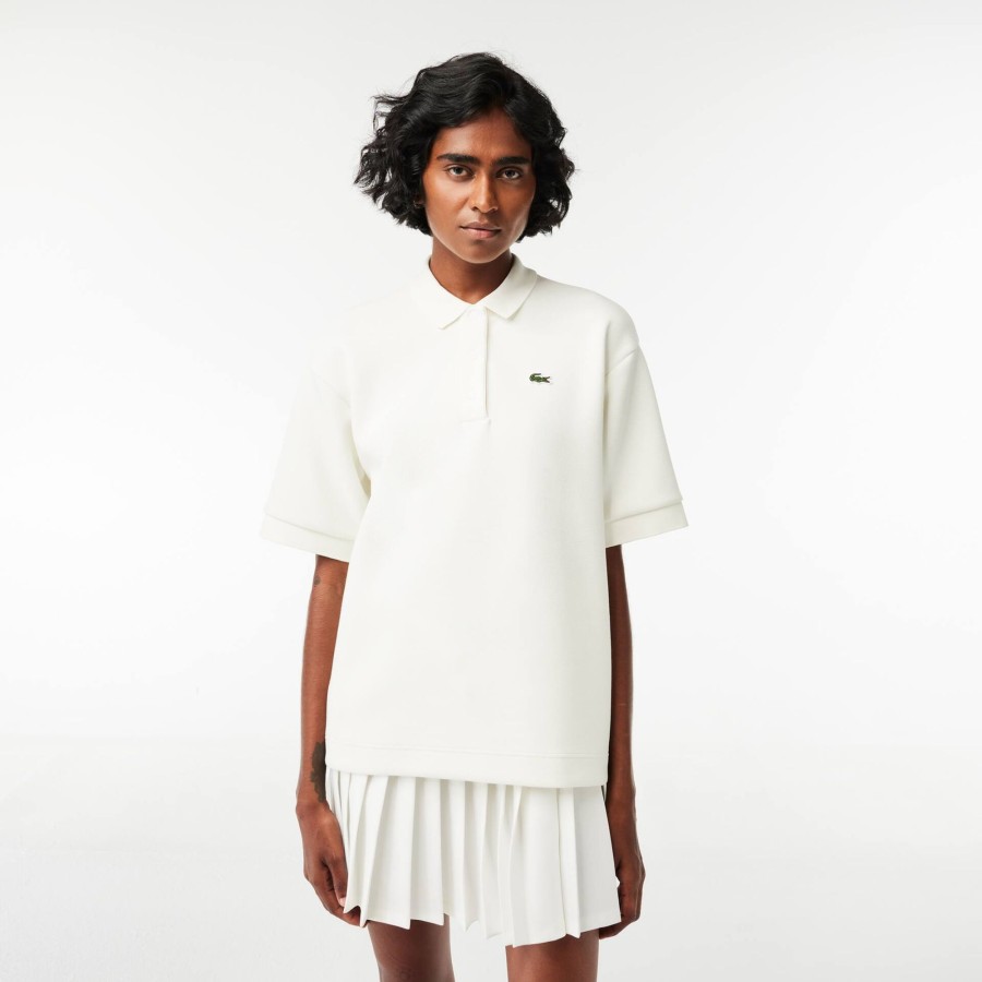 Women Lacoste Polo Shirts | Double Sided Cotton Pique Oversized Polo Shirt White 70V