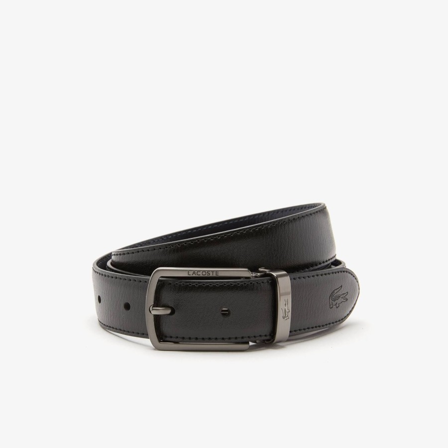 Men Lacoste Belts | Men'S Lacoste Two Pin Buckle Belt Gift Set Noir Marine