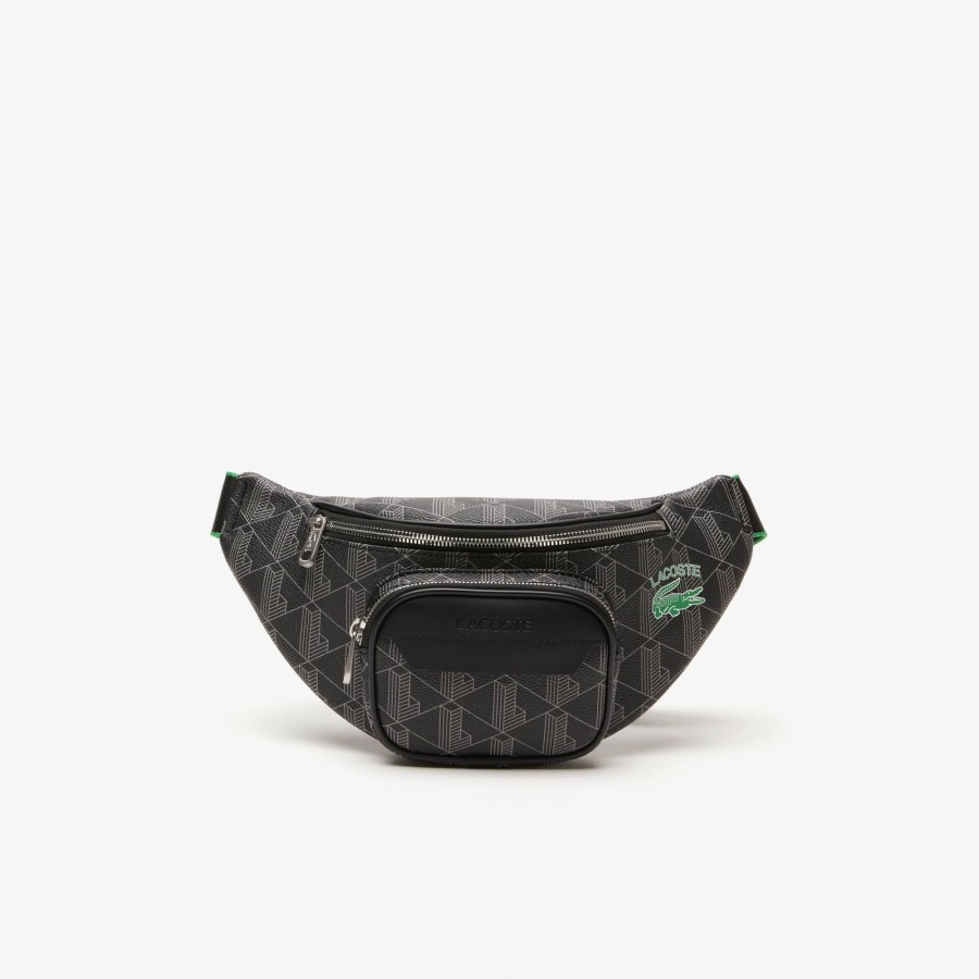 Men Lacoste Bum Bags | Men'S Lacoste The Blend Monogram Print Belt Bag Mono Noir Gris Estragon