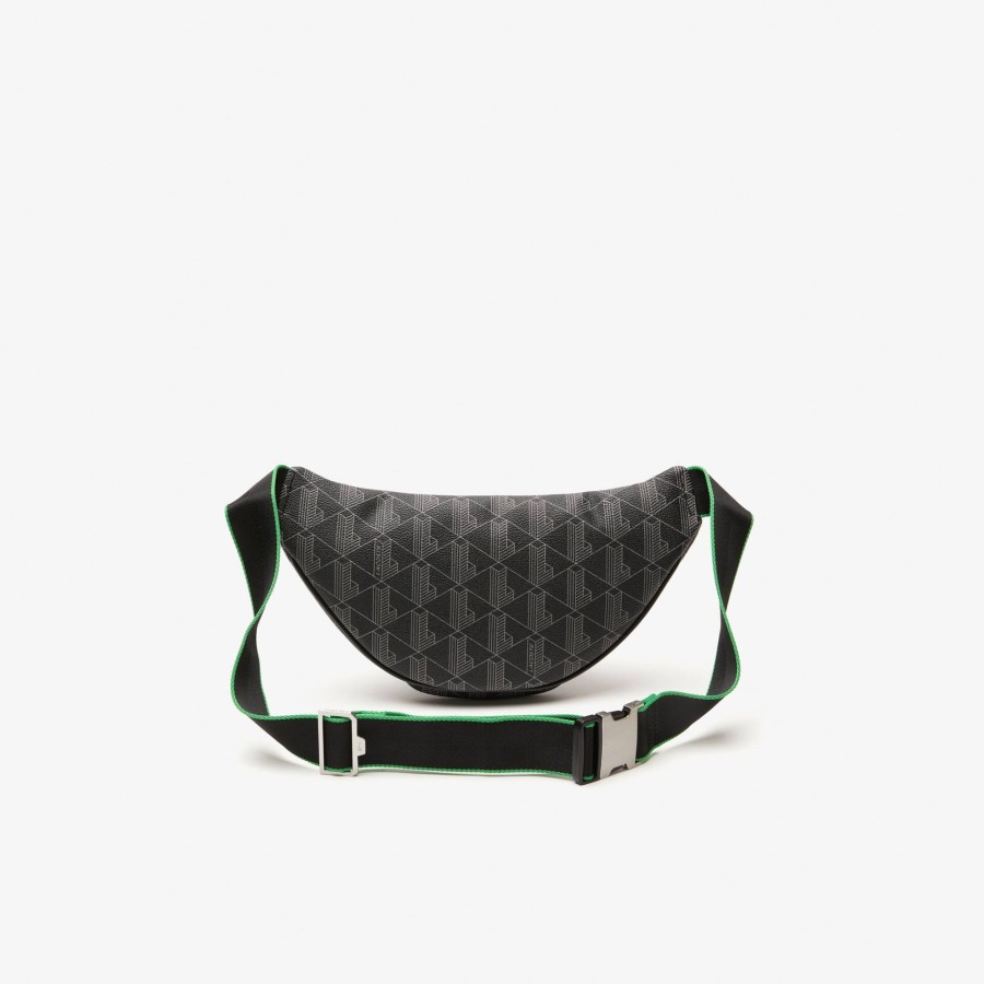 Men Lacoste Bum Bags | Men'S Lacoste The Blend Monogram Print Belt Bag Mono Noir Gris Estragon