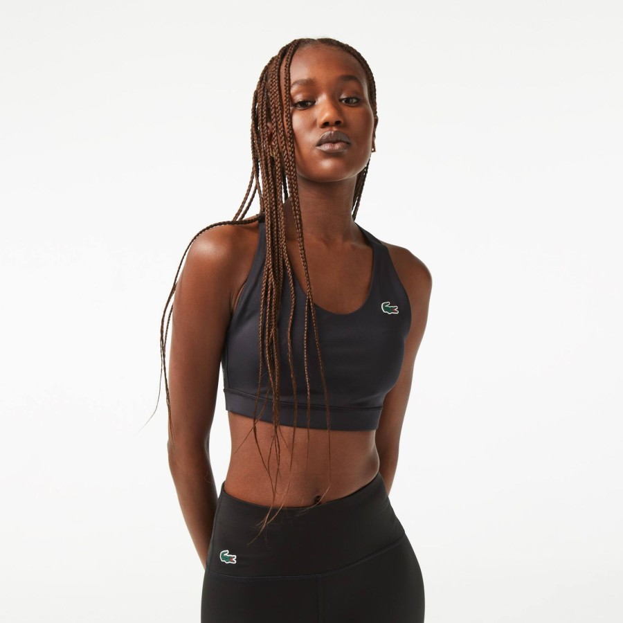 Women Lacoste Fitness & Training | Sport Bra With Contrast Crossover Back Black 8Vm