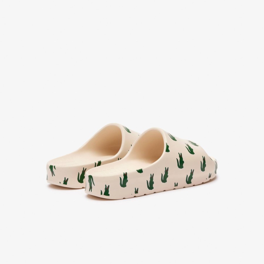 Women Lacoste Flip-Flops & Sandals | Women'S Serve Slide 2.0 Colour Pop Slides Off White & Dark Green 1Y5