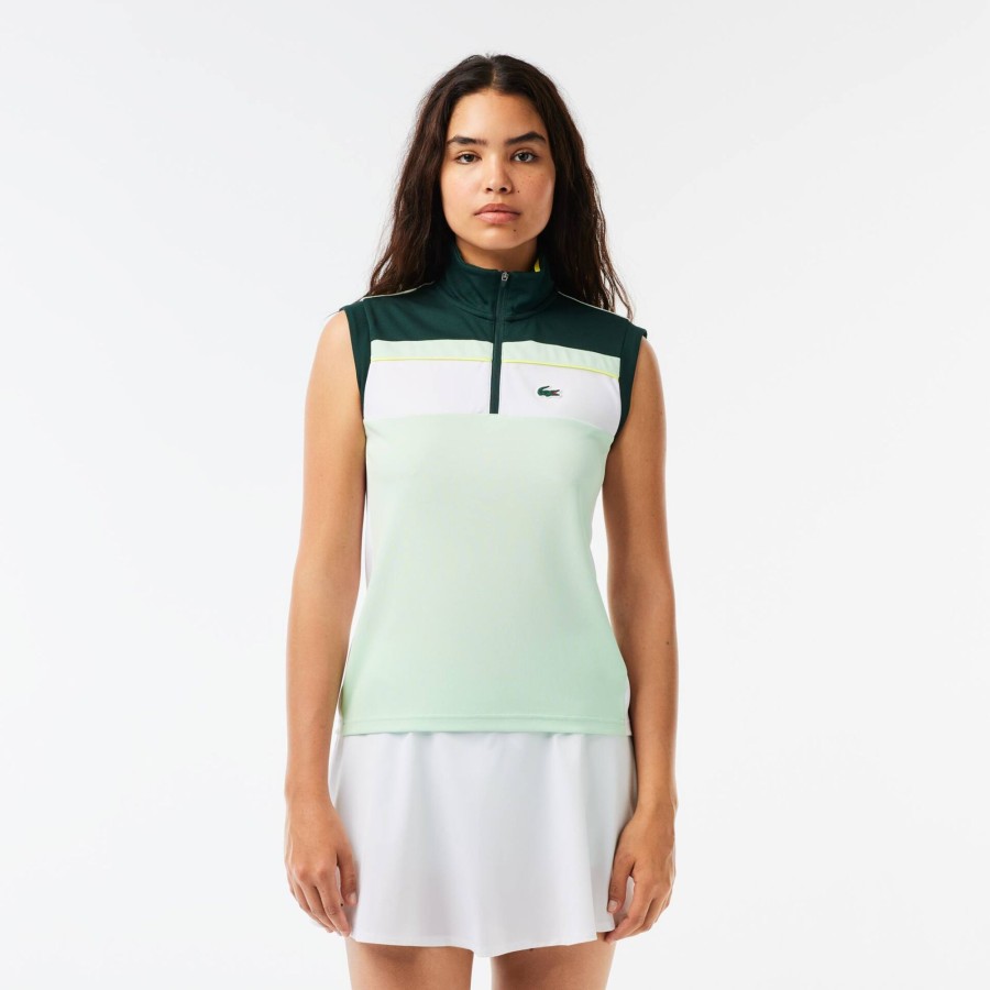 Women Lacoste Tennis | Contrast Ripstop Pique Tennis Ultra-Dry Polo Shirt Green / White Pi5