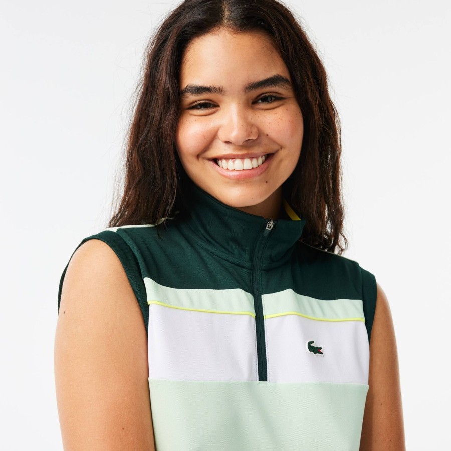 Women Lacoste Tennis | Contrast Ripstop Pique Tennis Ultra-Dry Polo Shirt Green / White Pi5